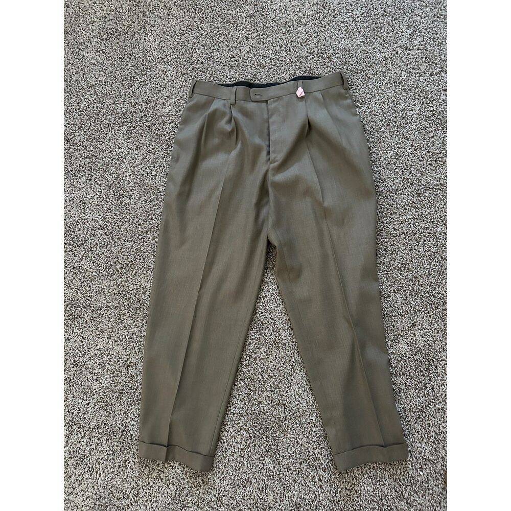 AXIST Mens Pleated Cuffed Dress Pants Olive Taupe Slacks 36x30 Trousers
